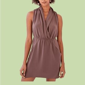 Aritzia Wilfred Sleeveless Draped V-Neck Mini Dress in Berry